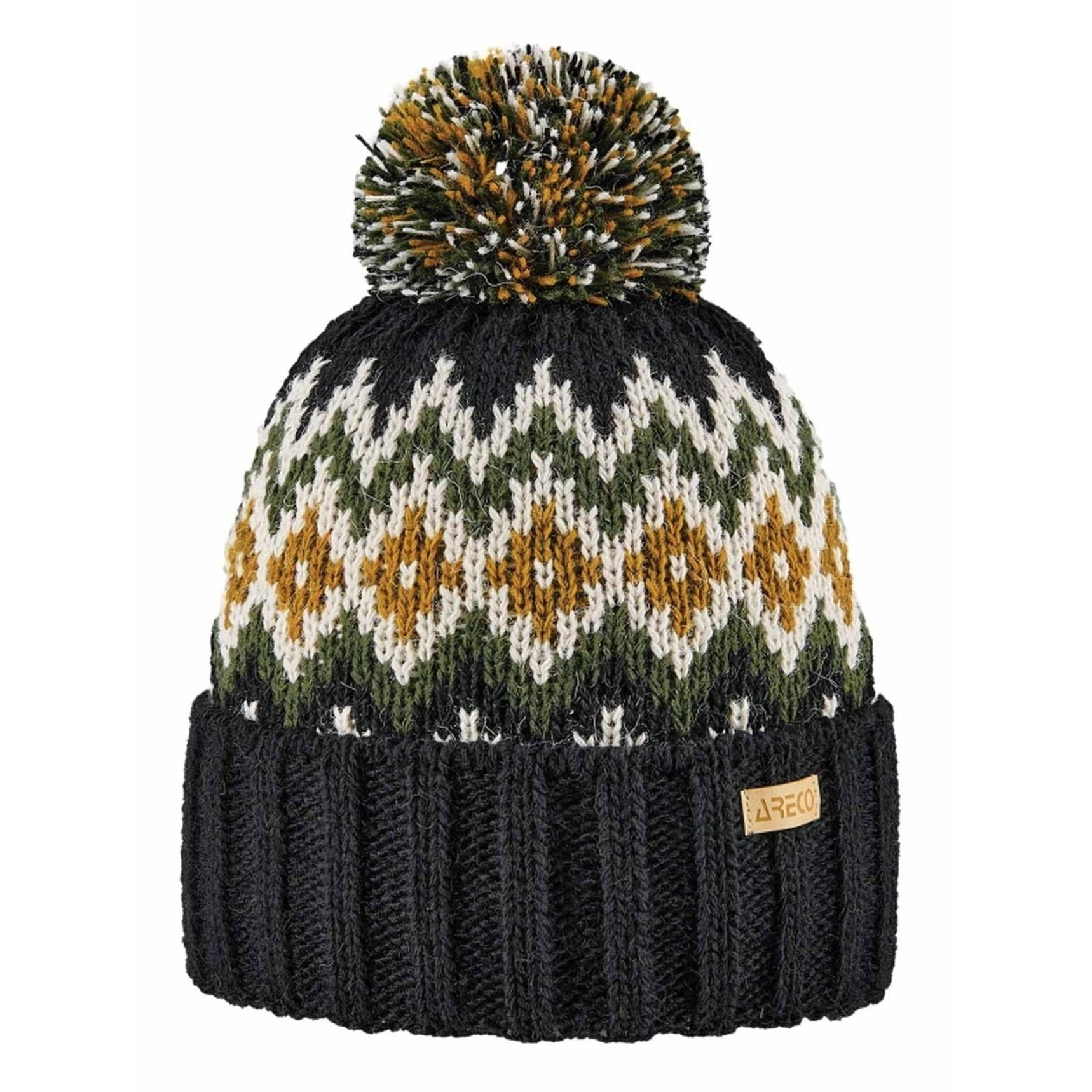 ARECO® Norweger-Strickmütze – Vorderansicht mit winterlichem Karo-Muster