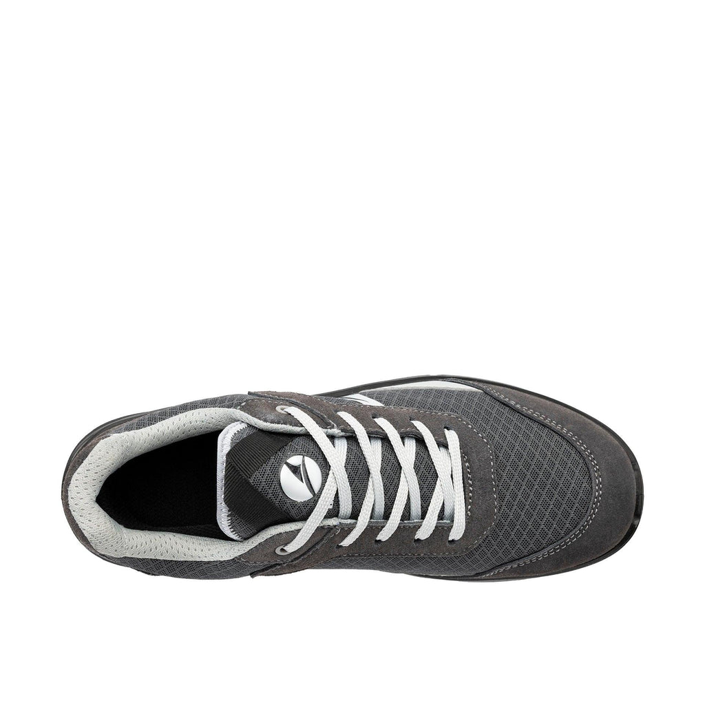 Draufsicht Sicherheitsschuh AXIS GREY LOW mit grauer Schnürung und comfit® VIVA Fußbett