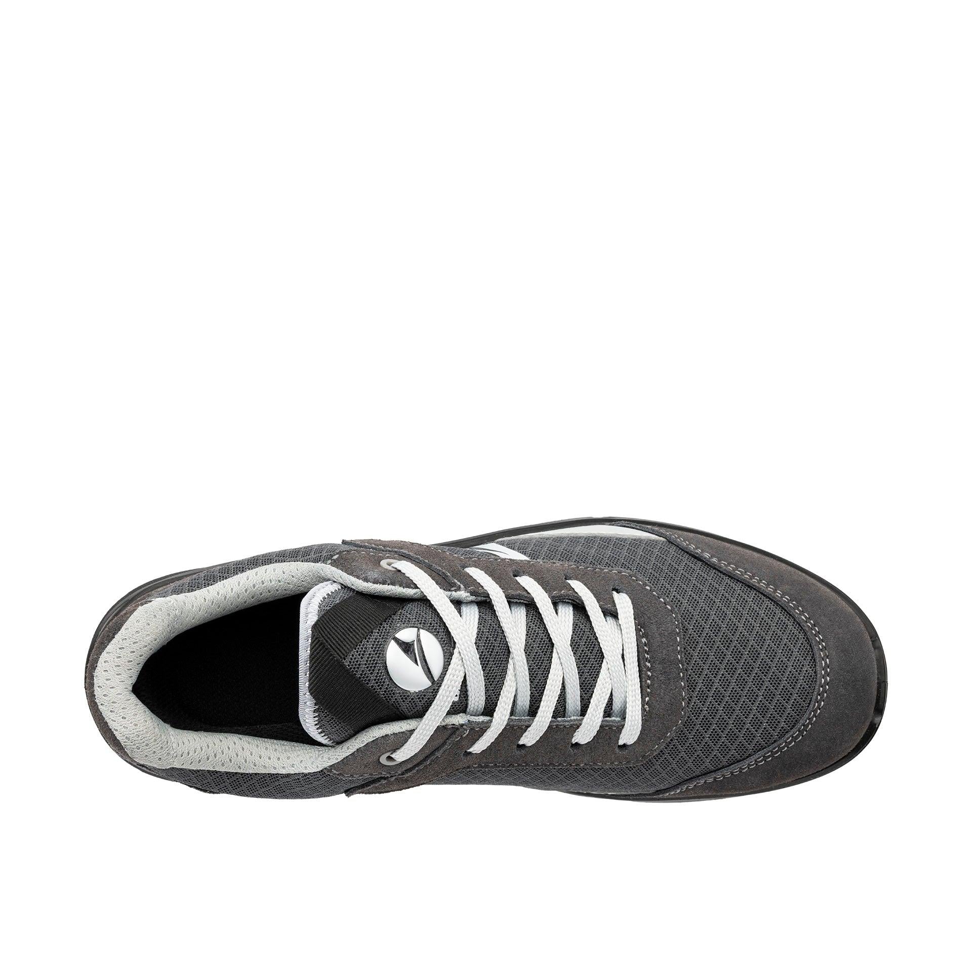 Draufsicht Sicherheitsschuh AXIS GREY LOW mit grauer Schnürung und comfit® VIVA Fußbett