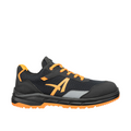 Seitenansicht Sicherheitsschuh AXIS ORANGE LOW S1P in Schwarz mit orangefarbener Sohle und Details