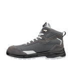 Schrägansicht Sicherheitsschuh AXIS GREY MID mit robuster Stahlkappe und atmungsaktivem Mesh