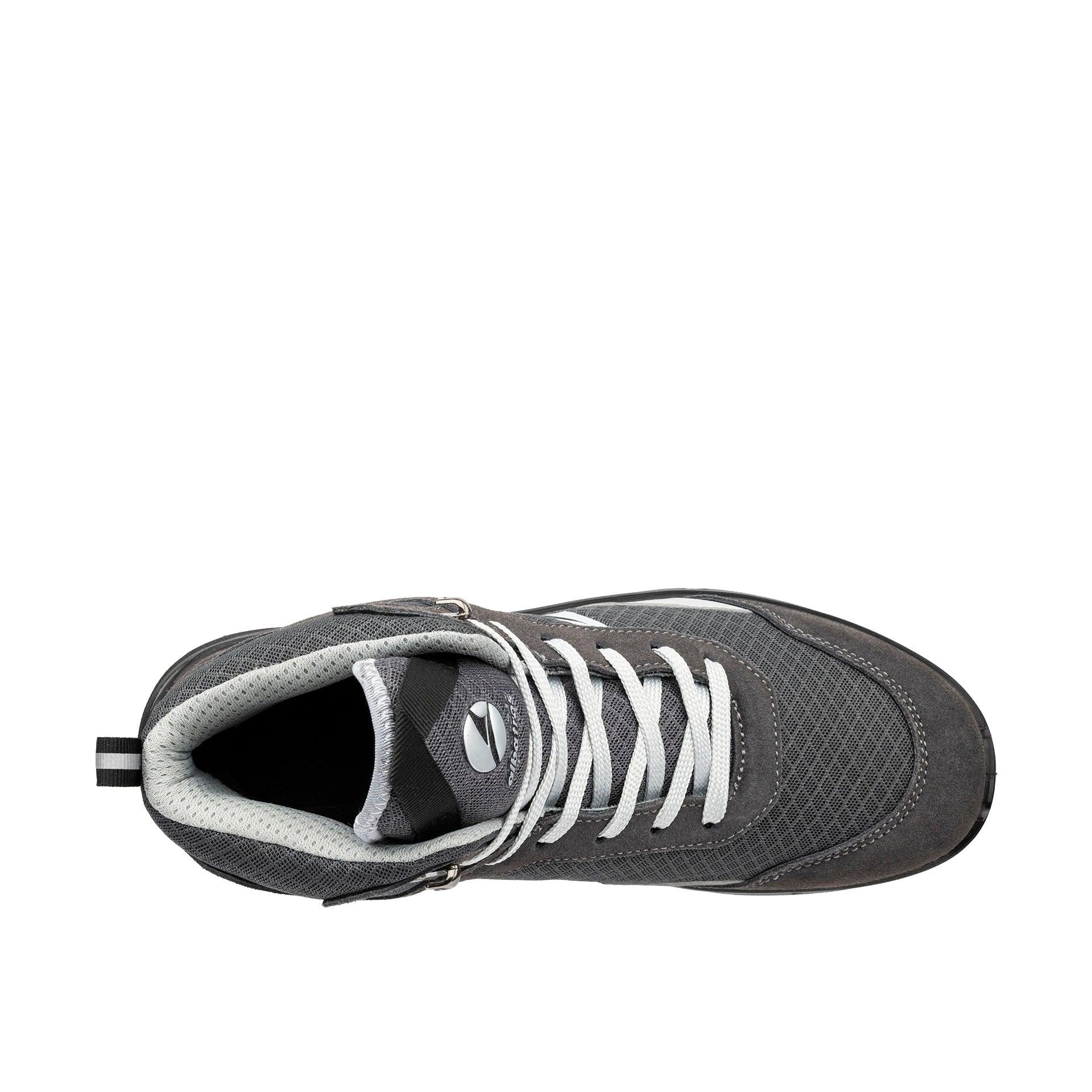 Draufsicht Sicherheitsschuh AXIS GREY MID mit grauer Schnürung und gepolstertem Einstieg