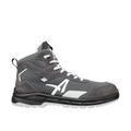 Seitenansicht Sicherheitsschuh AXIS GREY MID in Grau mit weißem Logo und mittelhohem Schaft