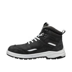 Seitenansicht Sicherheitsschuh VECTOR BLK MID in Schwarz mit Stahlkappe und heller Zwischensohle