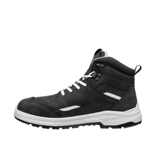 Seitenansicht Sicherheitsschuh VECTOR BLK MID in Schwarz mit Stahlkappe und heller Zwischensohle