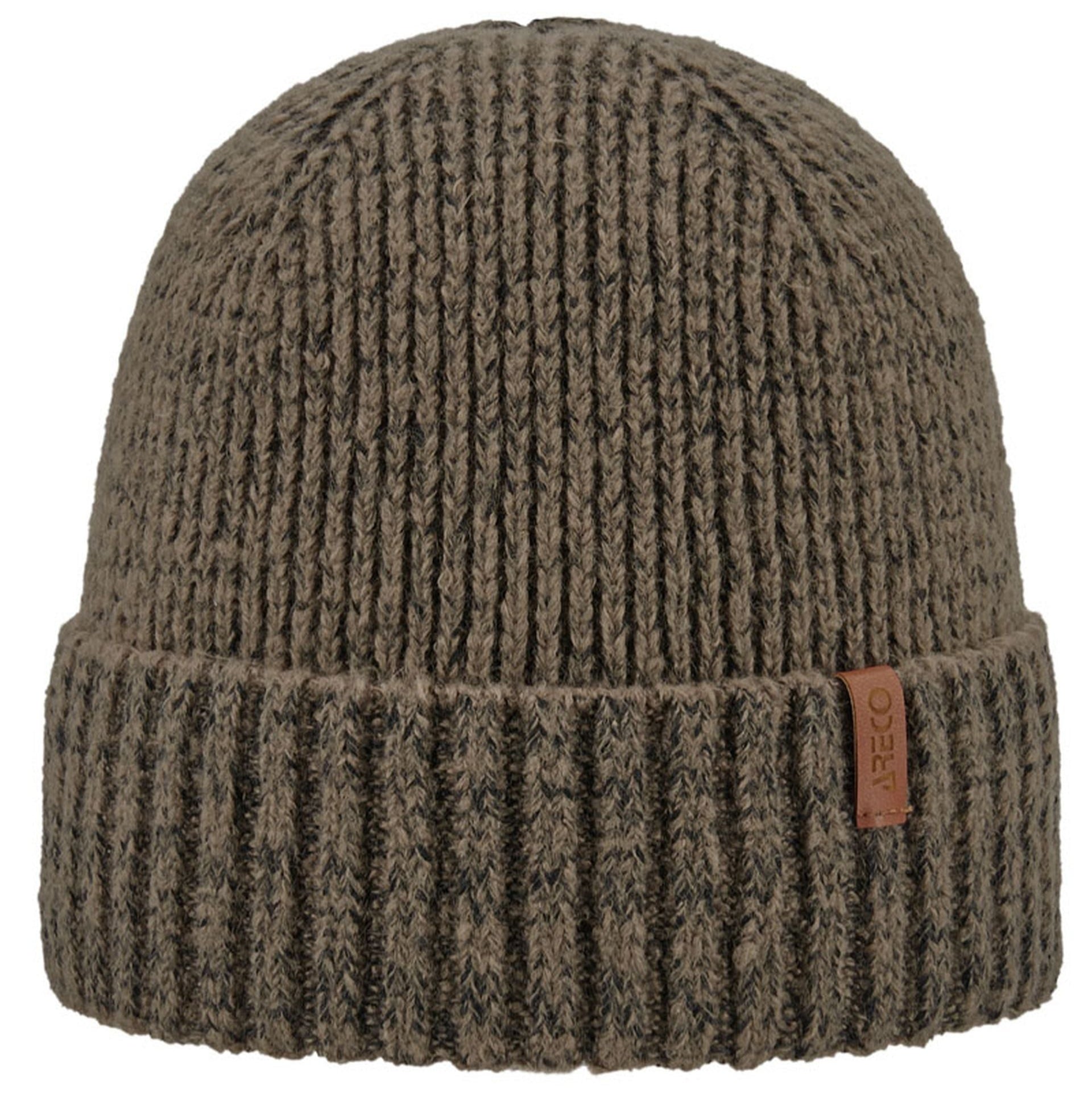 Vorderansicht taupefarbene Beanie aus Merinowollmix von ArecoSPORTS