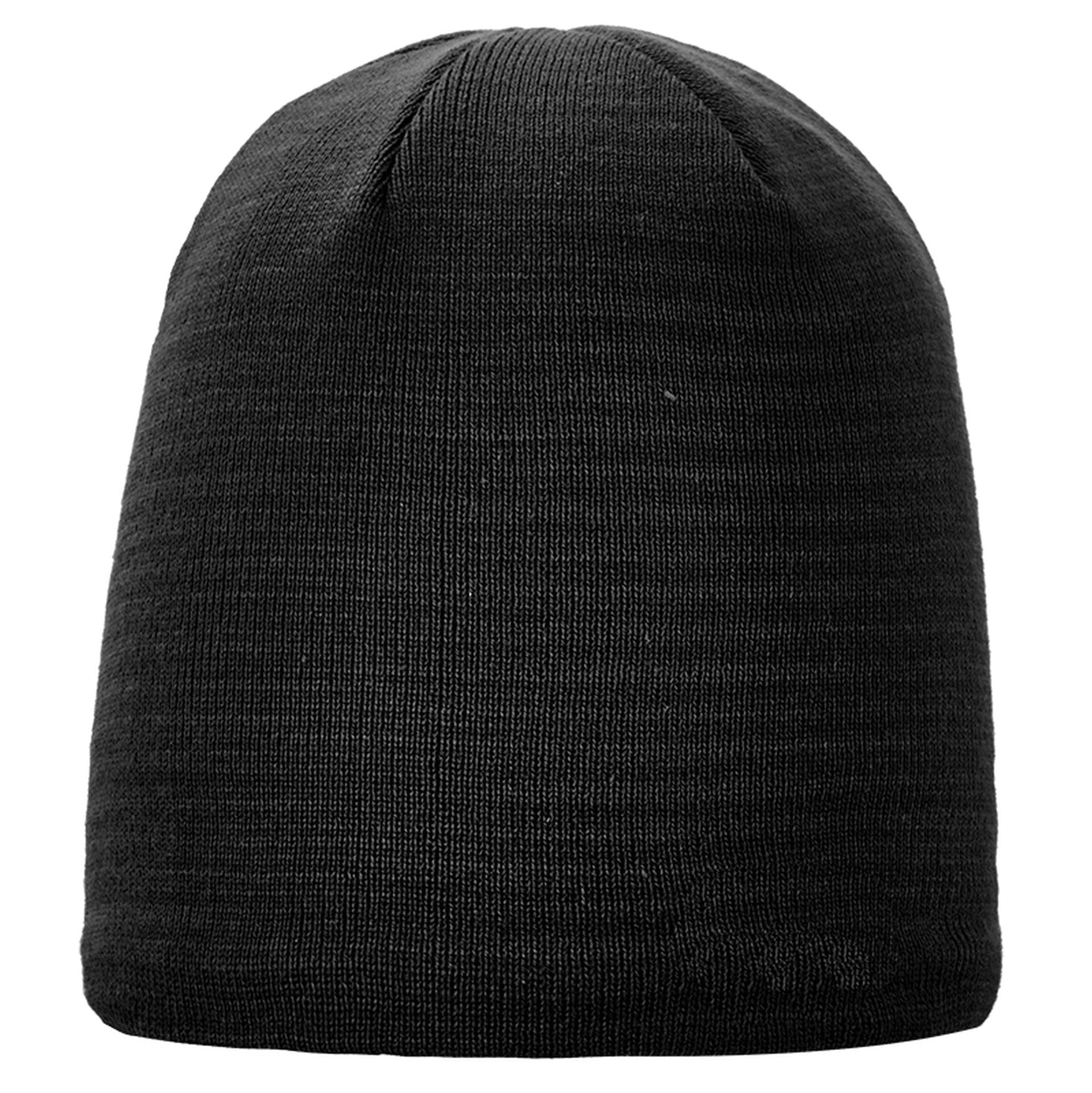 Schwarze ARECO Beanie uni, Frontansicht mit lockerem Strickdesign