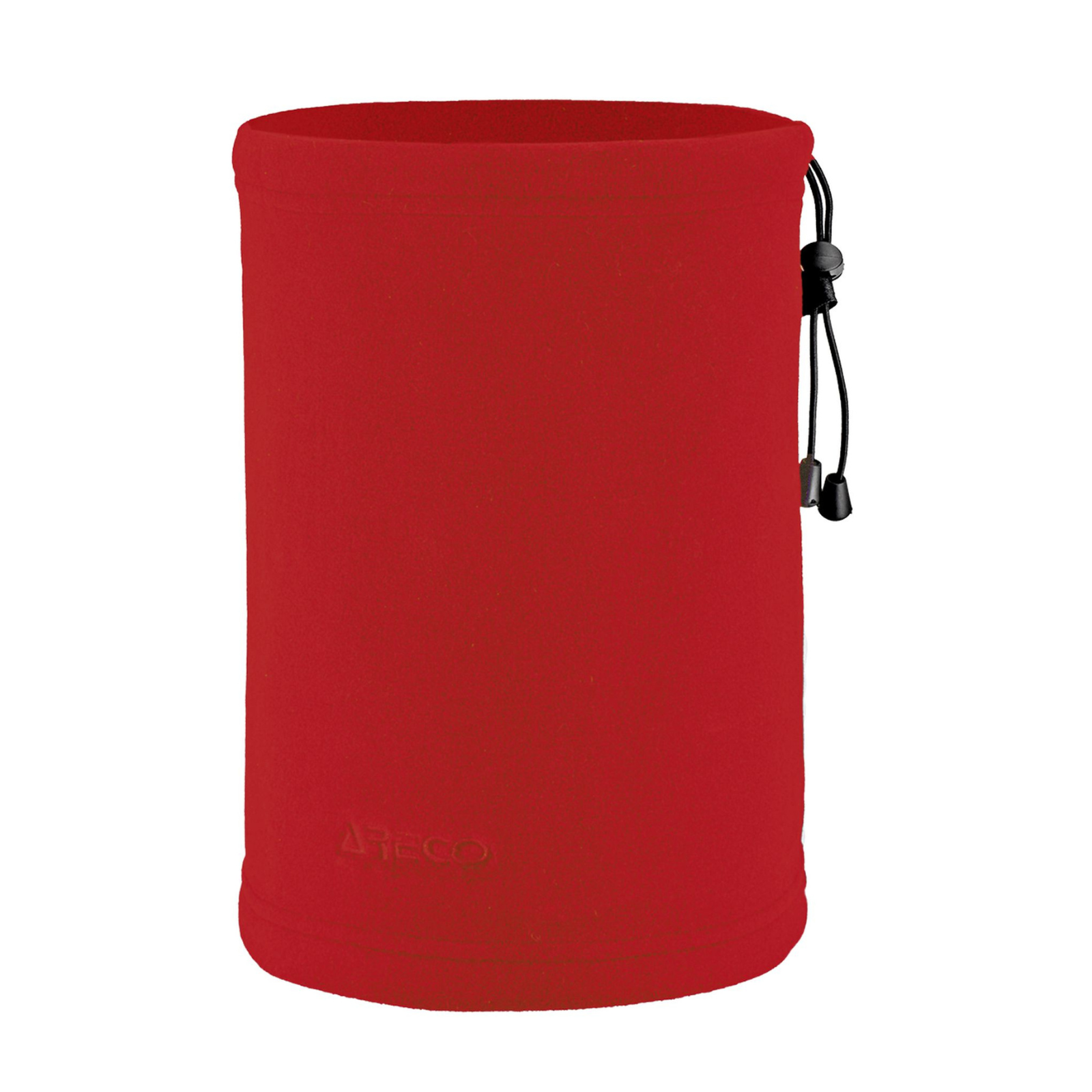 Vorderansicht roter Fleece-Neckwarmer mit Kordelzug