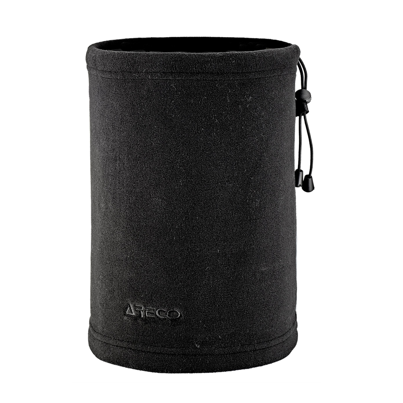Schwarzer ARECO Fleece-Neckwarmer, Frontansicht mit Kordelzug