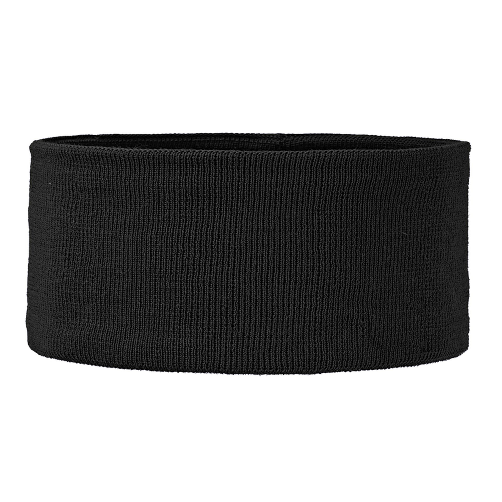 Schwarzes ARECO Stirnband mit gestrickter Außenseite und Microfleece-Innenseite, Frontansicht