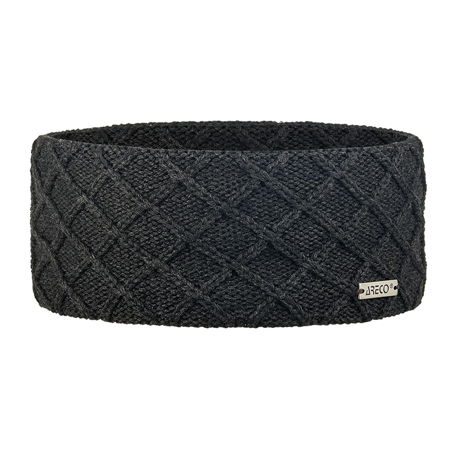 Schwarzes ARECO Damen Stirnband aus Merinowolle-Polyacryl-Mix mit Strickmuster, Frontansicht