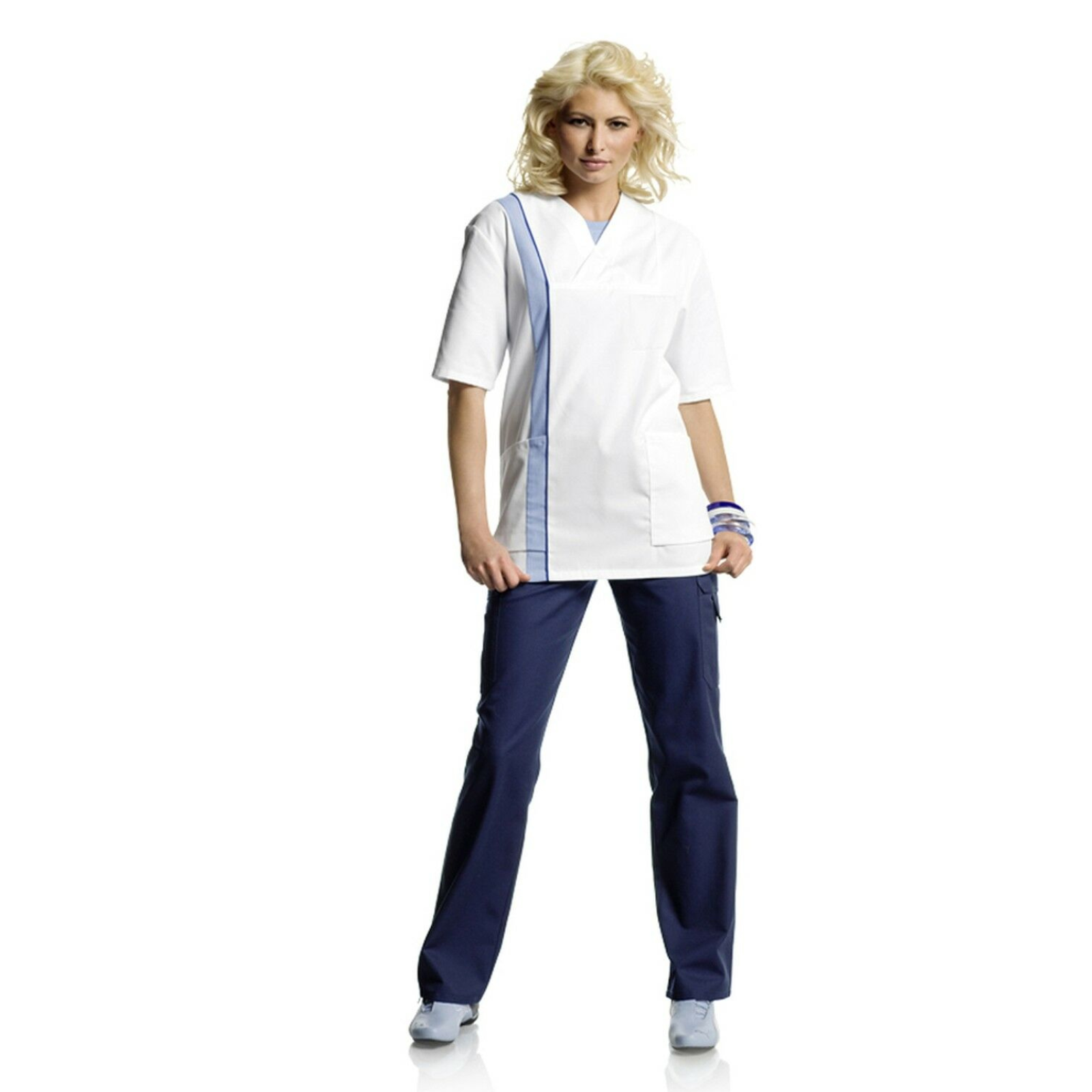 BP® Schlupfkasack für Sie&Ihn 1652 weiß / hellblau relaxed fit Kasack