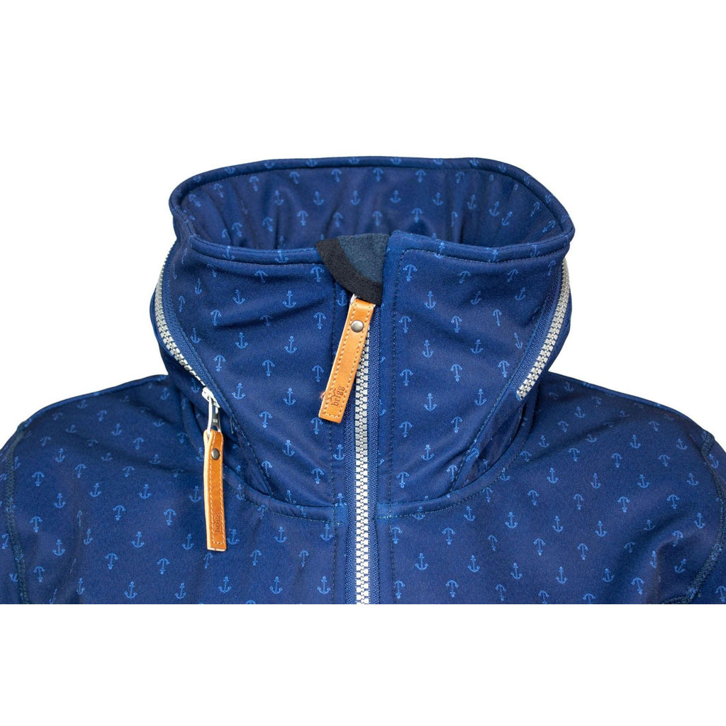 Brigg Damen Softshellmantel STINE – hochschließende Kapuze mit Lederdetails und Kordelzug