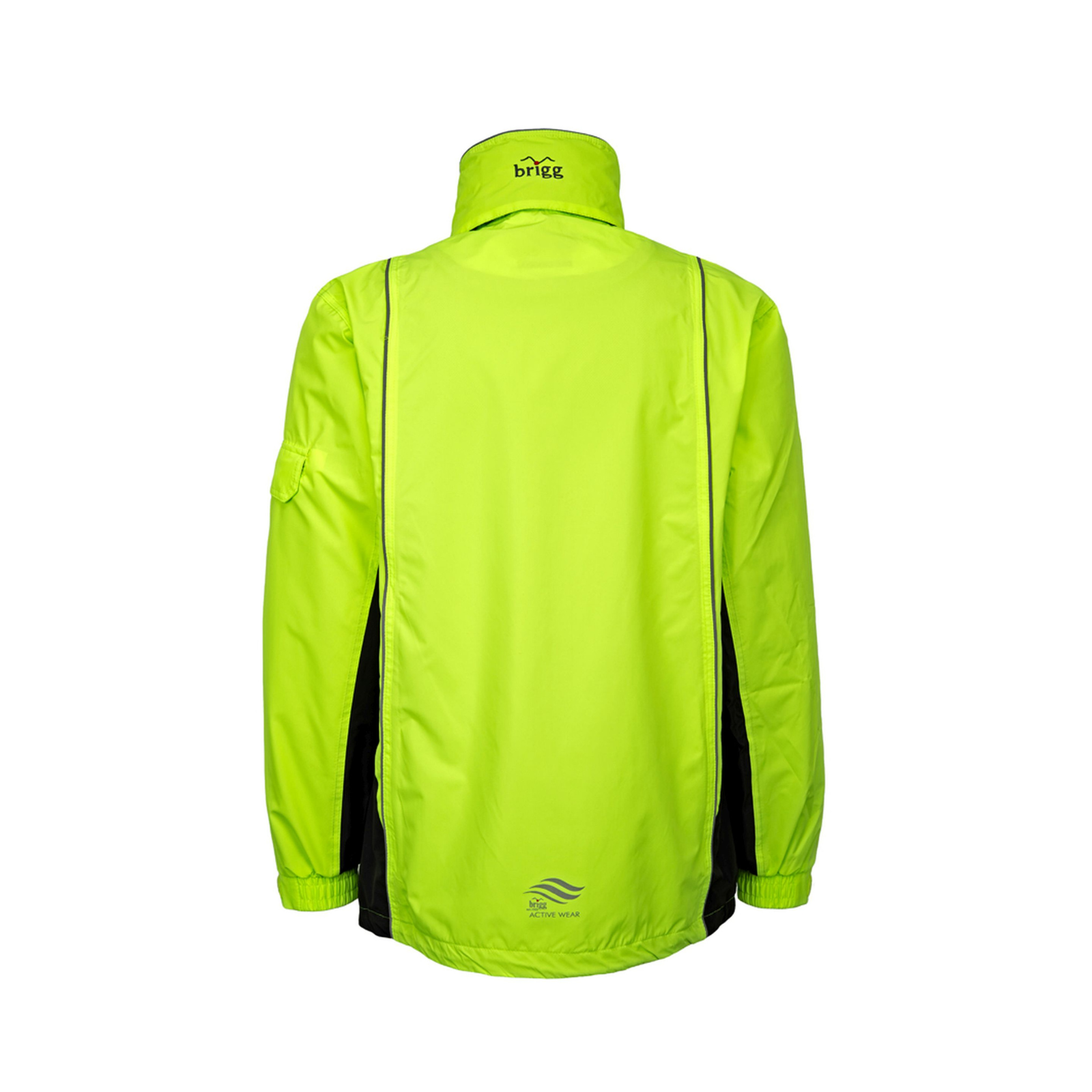Rückansicht der Brigg Herrenjacke in Neongelb mit reflektierenden Elementen