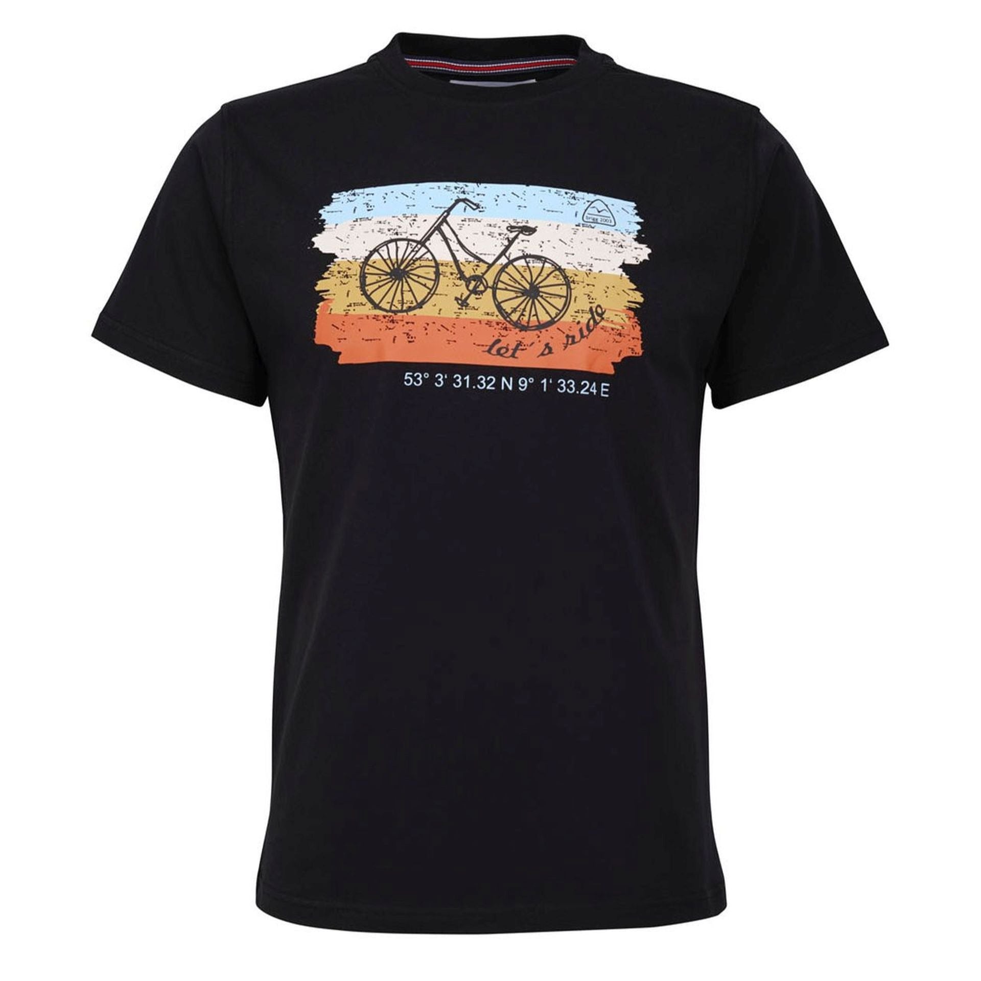 Vorderansicht des Brigg Herren T-Shirts TRAVELBIKE in Schwarz mit Bike-Print