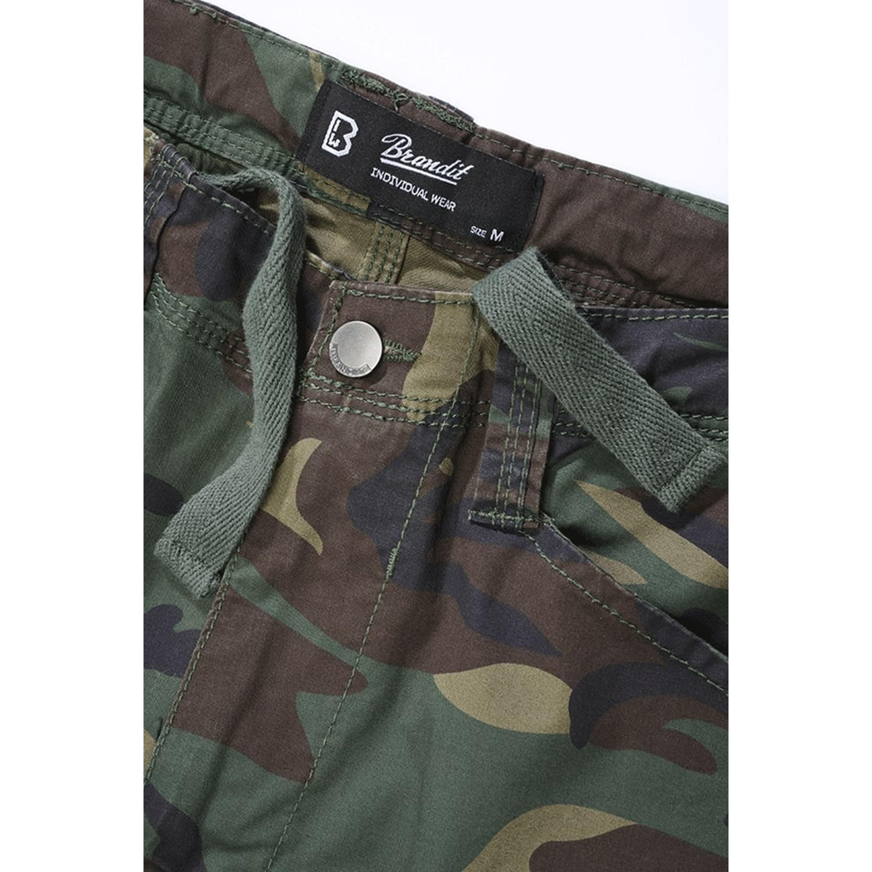 Detailansicht Bund mit Knopf und Reißverschluss Herren Cargohose Camouflage