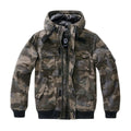 Vorderansicht der Brandit Bronx Jacket in Darkcamo mit Kapuze