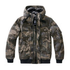 Vorderansicht der Brandit Bronx Jacket in Darkcamo mit Kapuze