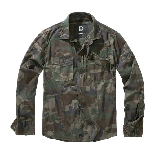 Vorderansicht Brandit Slim Fit Shirt Longsleeve woodland