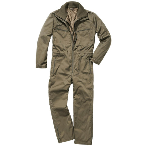 Vorderansicht des Brandit Tank Suit in Olive mit hochschließendem Kragen