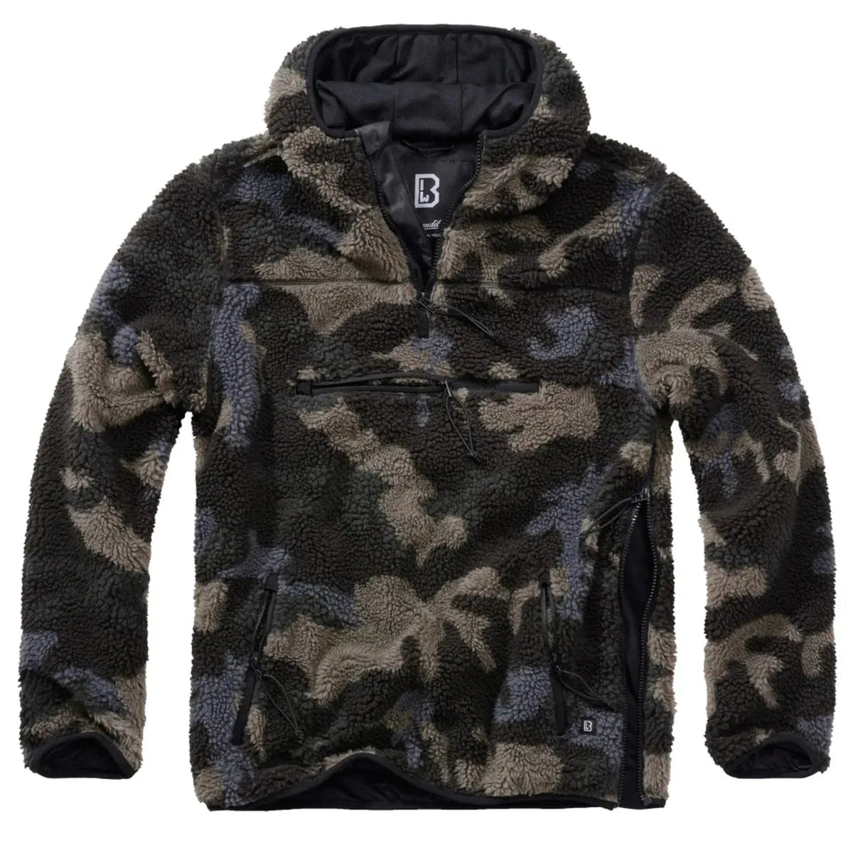 Vorderansicht des Brandit Teddyfleece Worker Pullovers in Darkcamo