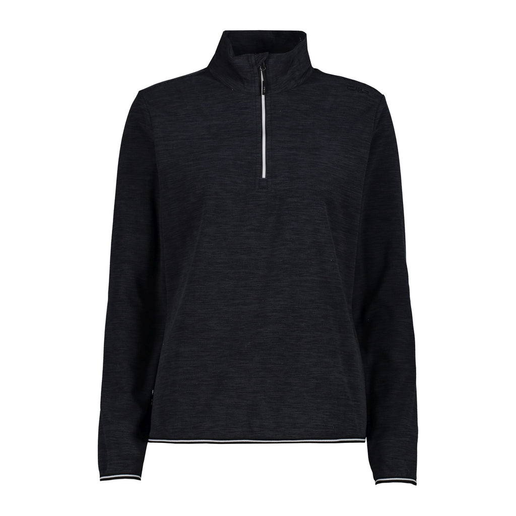 Vorderansicht Damen Fleecepullover ArcticFleece nero melange mit Half Zip
