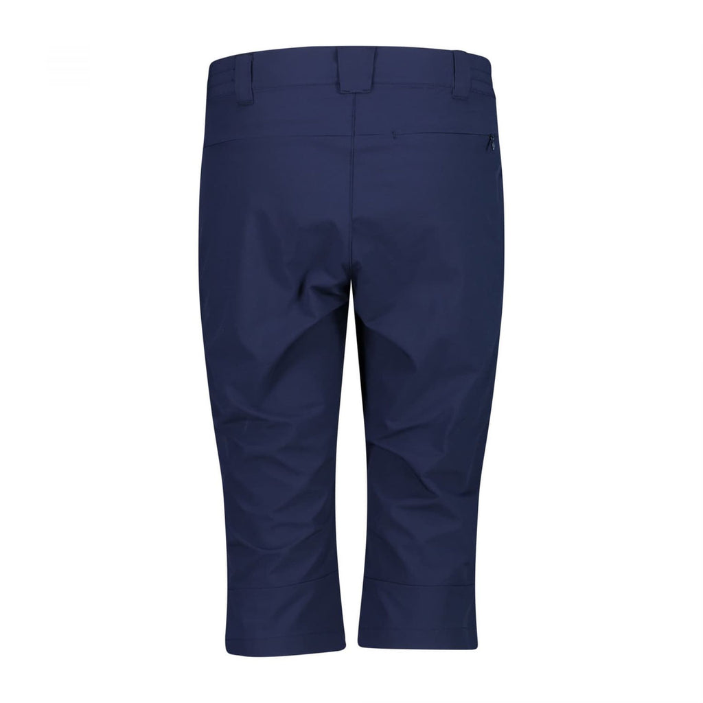 Rückansicht der blauen Damenhose mit Reißverschluss-Gesäßtasche