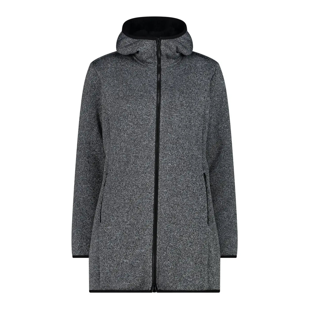 CMP Damen Hybrid Parka Fix Hood – Vorderansicht mit fester Kapuze und verdecktem Reißverschluss in alluminio-nero