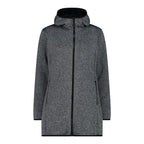CMP Damen Hybrid Parka Fix Hood – Vorderansicht mit fester Kapuze und verdecktem Reißverschluss in alluminio-nero