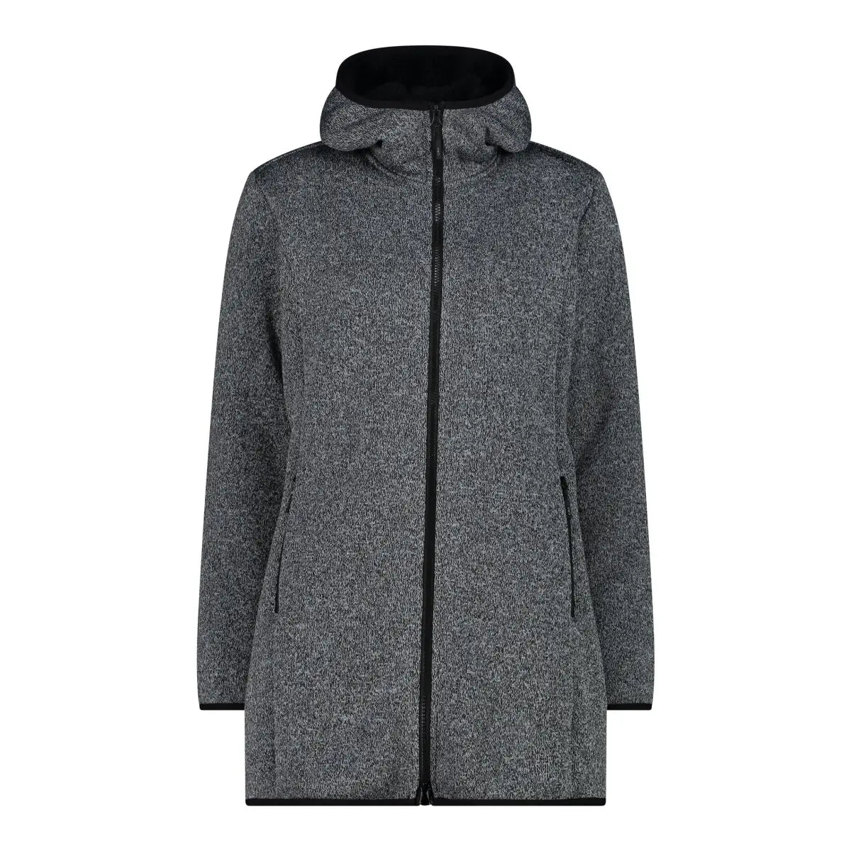 CMP Damen Hybrid Parka Fix Hood – Vorderansicht mit fester Kapuze und verdecktem Reißverschluss in alluminio-nero