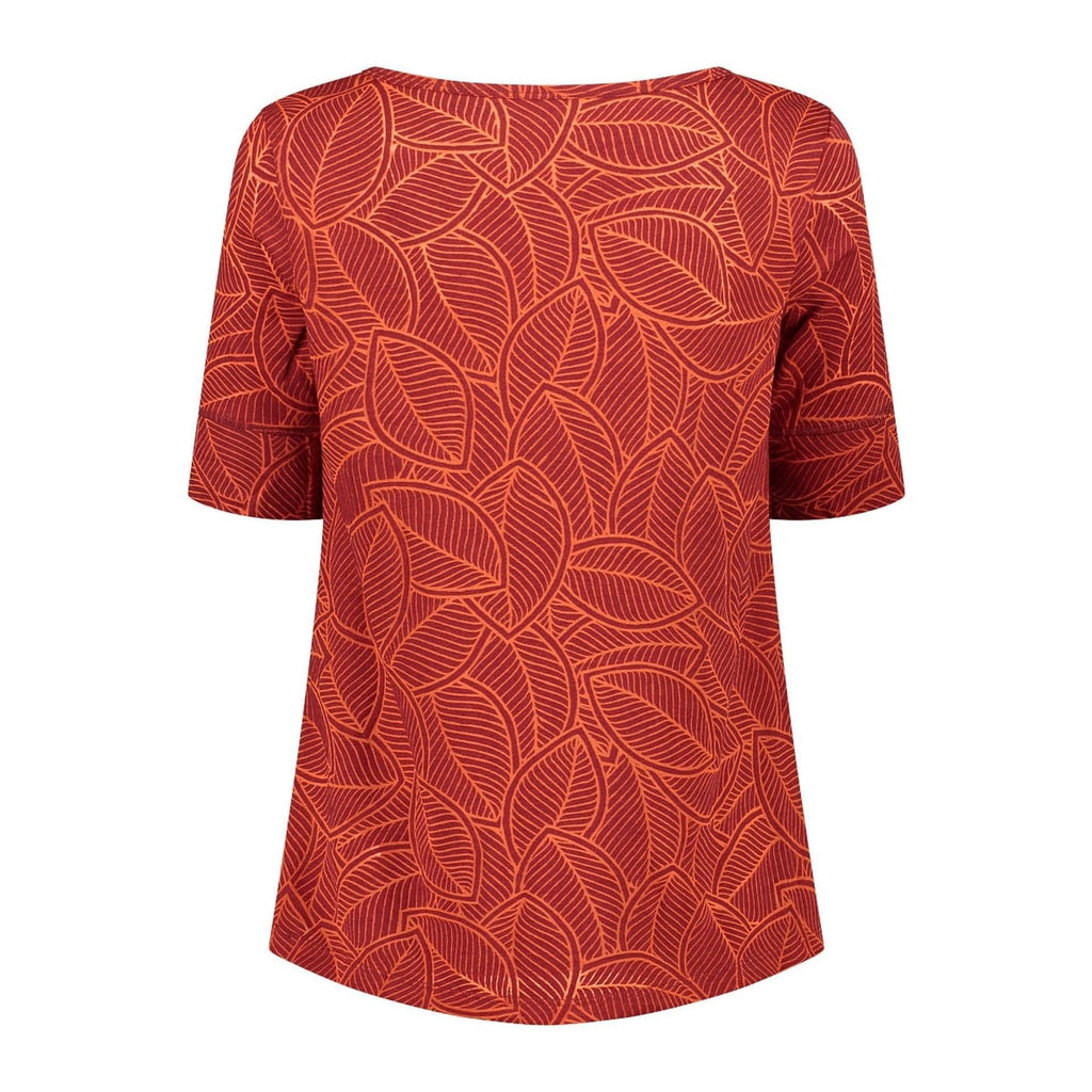 Damen Sommer-T-Shirt mit BurnOut-Muster – Rückansicht in granata