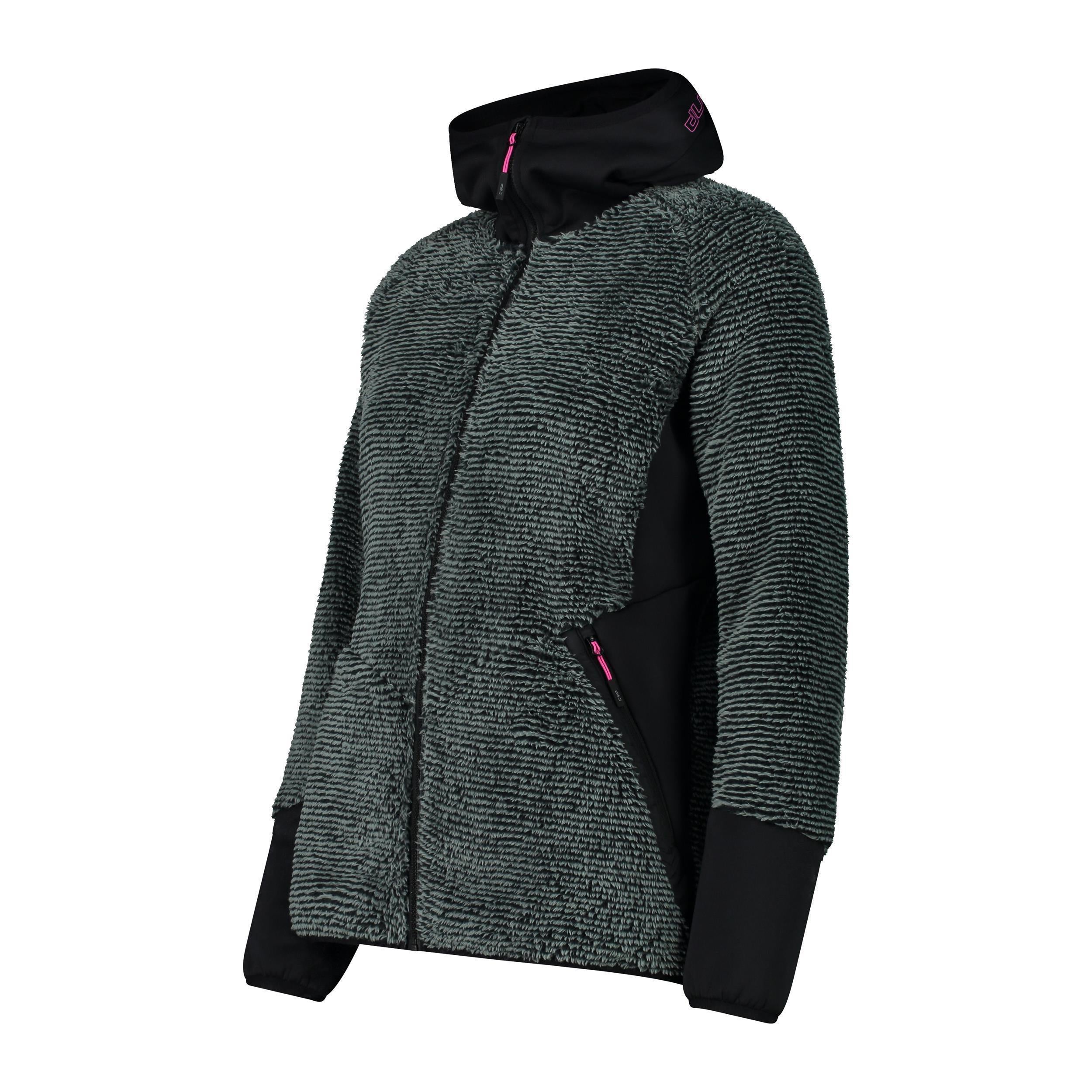 CMP Damen Fleecejacke HighLoft – Seitenansicht mit sichtbaren Stretcheinsätzen und Kapuze