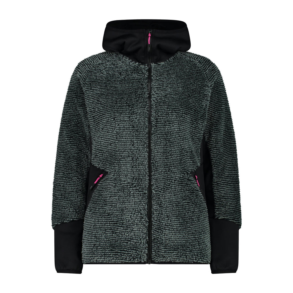 Damen HighLoft Fleecejacke CMP – Rückansicht mit elastischem Saum und Kapuze