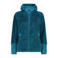 Damen HighLoft Fleecejacke mit Kapuze in teal – Vorderansicht mit Reißverschluss