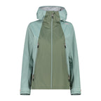 Damen Regenjacke in salvia mit Kapuze und hohem Kragen