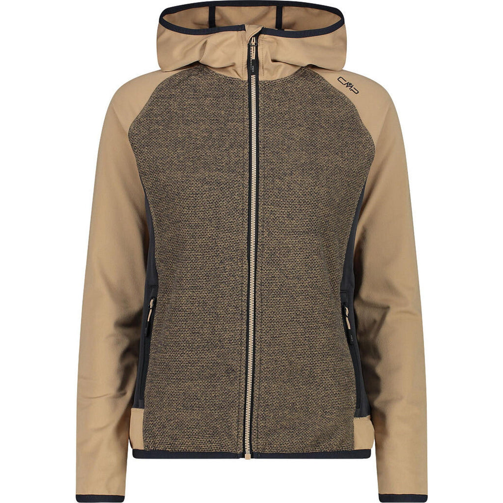 Hybridjacke Damen CMP in sesamo – Vorderansicht mit Kapuze