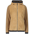 Damen Fleece-Hybridjacke sesamo mit Kapuze in Vorderansicht