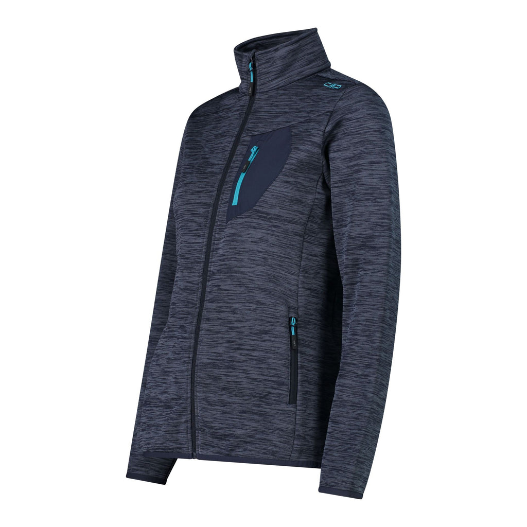 Seitenansicht kuschelige Damen Fleecejacke KnitTech® B.Blue Mel.