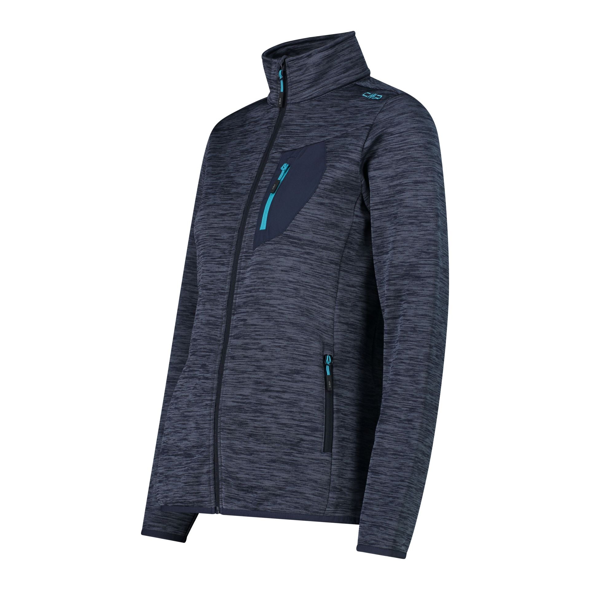 Seitenansicht kuschelige Damen Fleecejacke KnitTech® B.Blue Mel.