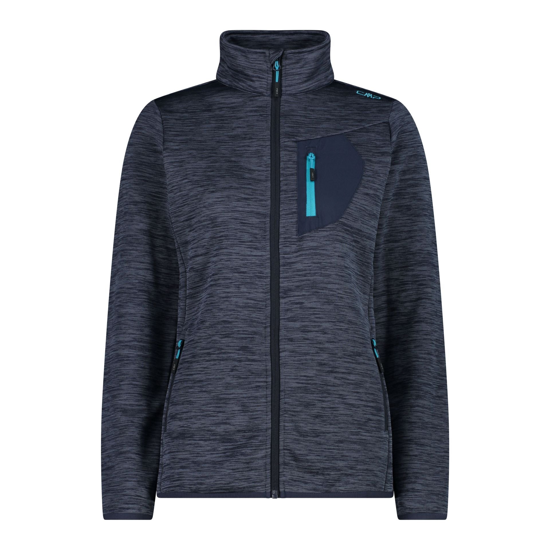 Vorderansicht Damen KnitTech Fleecejacke B.Blue Mel. mit Reißverschluss