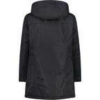 Rückansicht des CMP Parkas mit Kapuze und verlängertem Rücken