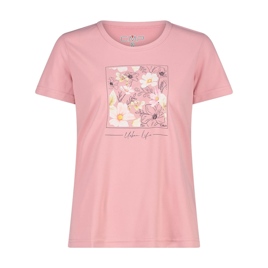 Damen T-Shirt rose mit Print und Rundhals – Vorderansicht