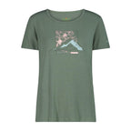 Damen-T-Shirt Bamboo in Salvia mit Blumenprint, frontal fotografiert auf weißem Hintergrund