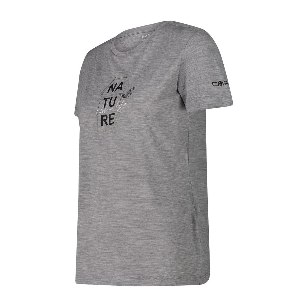 Seitlicher Blick auf das atmungsaktive Merino-Shirt für Damen