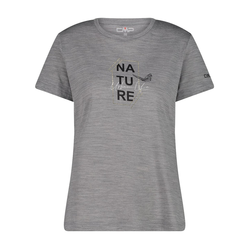 Damen Merino T-Shirt in grey mel-nero mit Rundhalsausschnitt