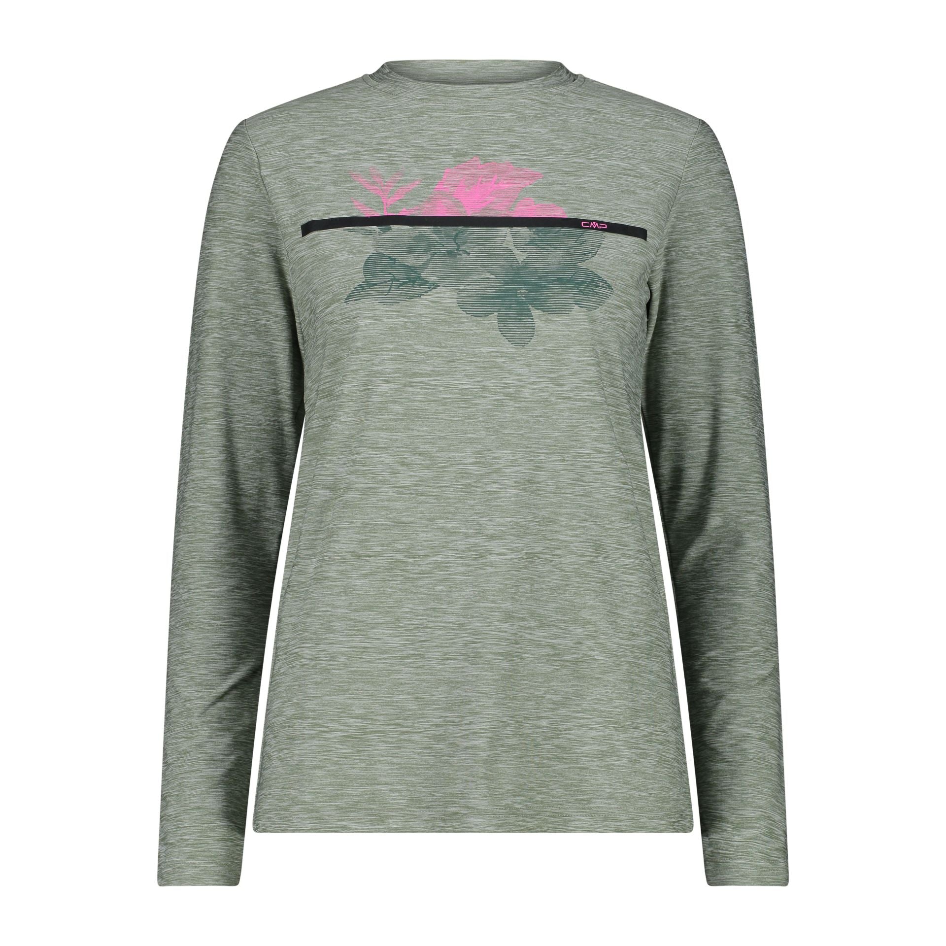 Vorderansicht Damen Longsleeve Shirt Mineral Mel. mit Print