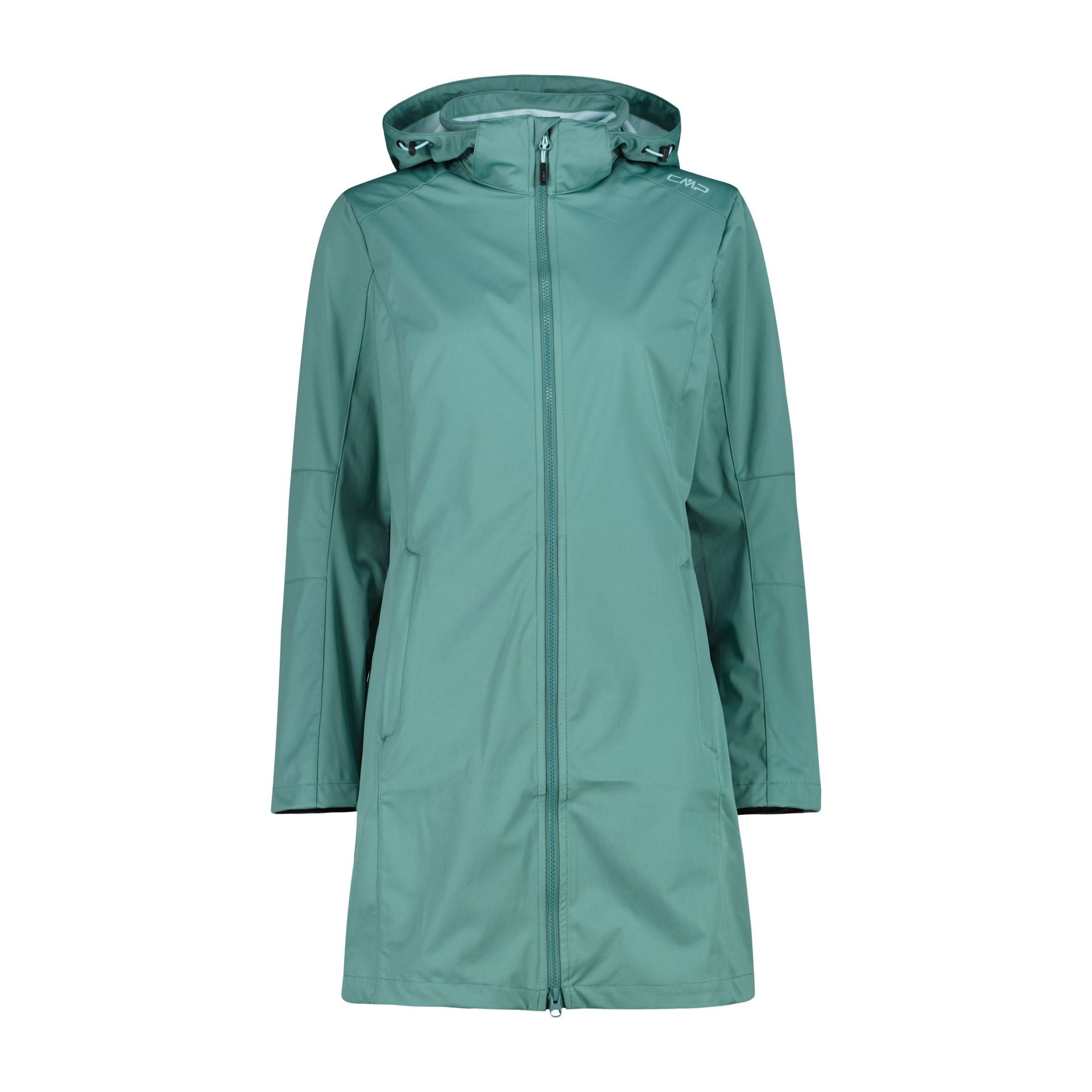 Vorderansicht Damen Softshell Parka Agave mit Kapuze
