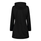 Rückansicht Damen Softshell Parka Nero Outdoor mit Kapuze
