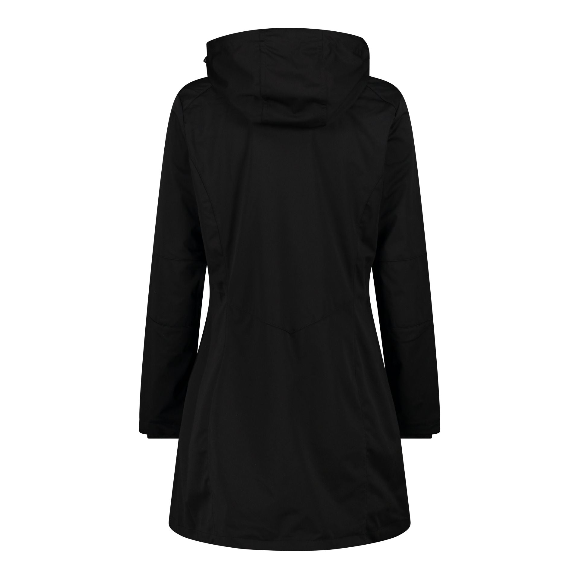 Rückansicht Damen Softshell Parka Nero Outdoor mit Kapuze
