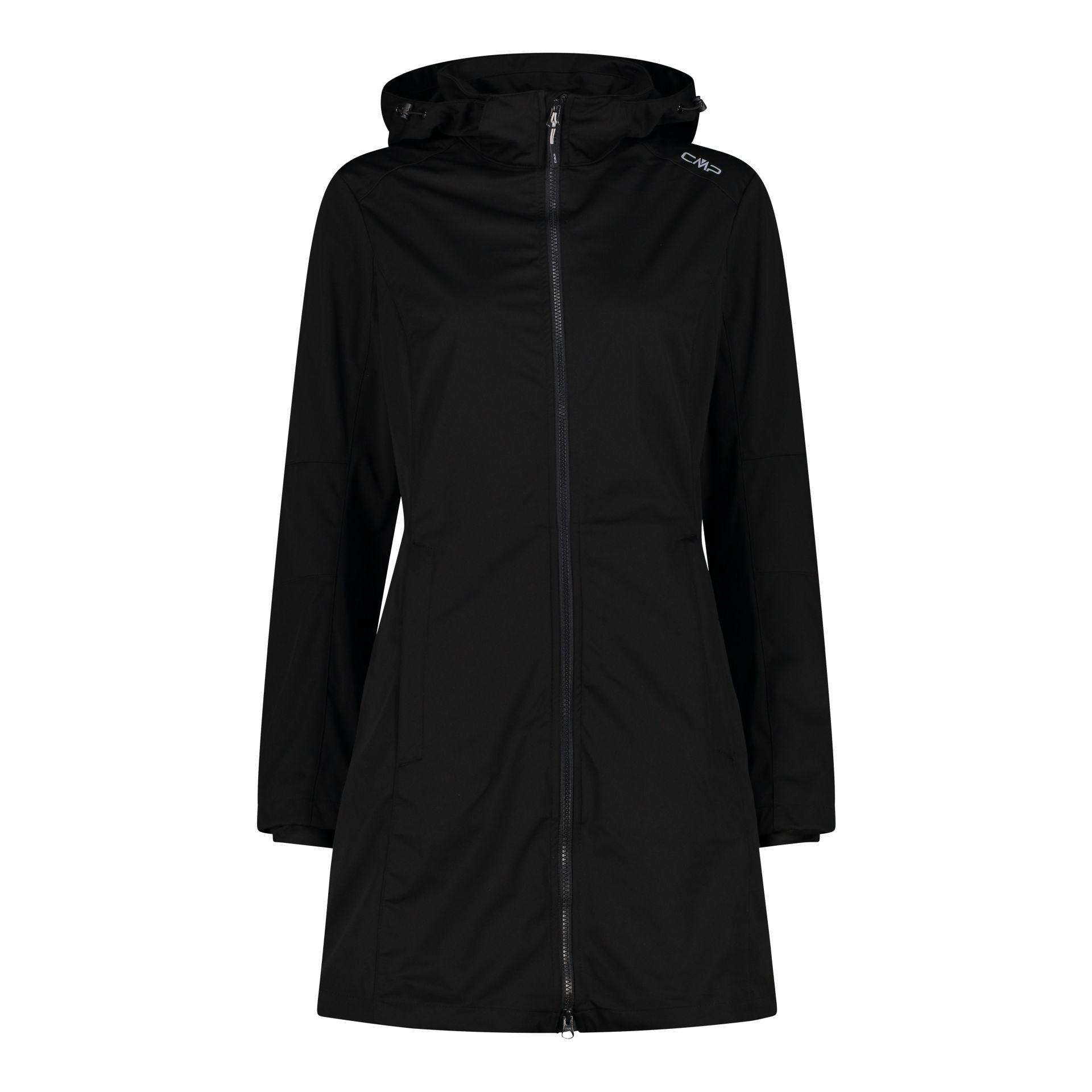 Vorderansicht Damen Softshell Parka Nero mit Kapuze
